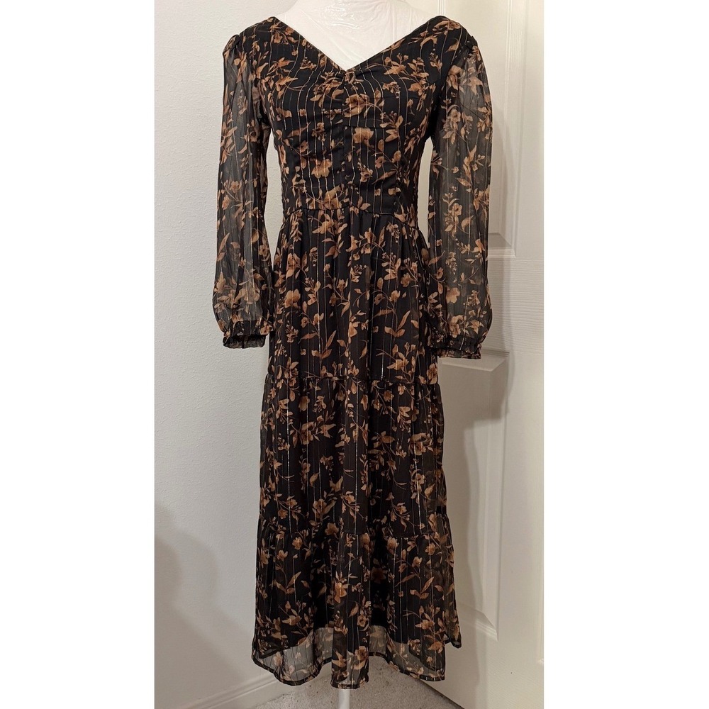 Sincerely Jules‎ Babydoll Dark Floral Dress Midi Women's S Whimsigoth Dark Fairy